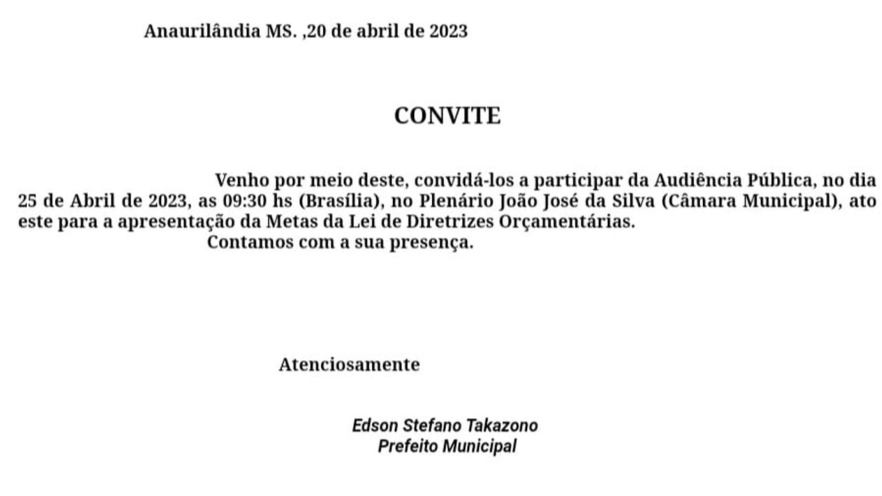 CONVITE AUDIÊNCIA DIRETRIZES ORÇAMENTÁRIA 